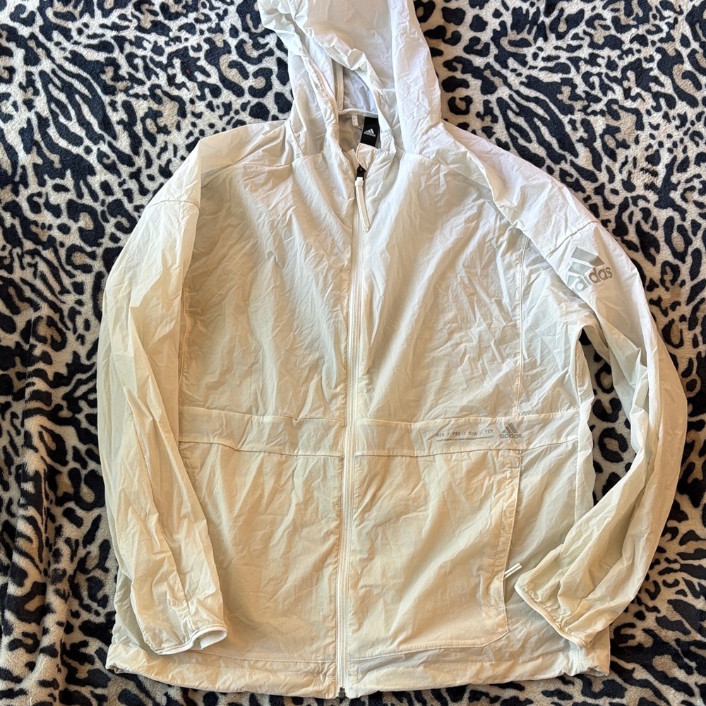 adidas Ivory Full-Zip Hooded Windbreaker Jacket